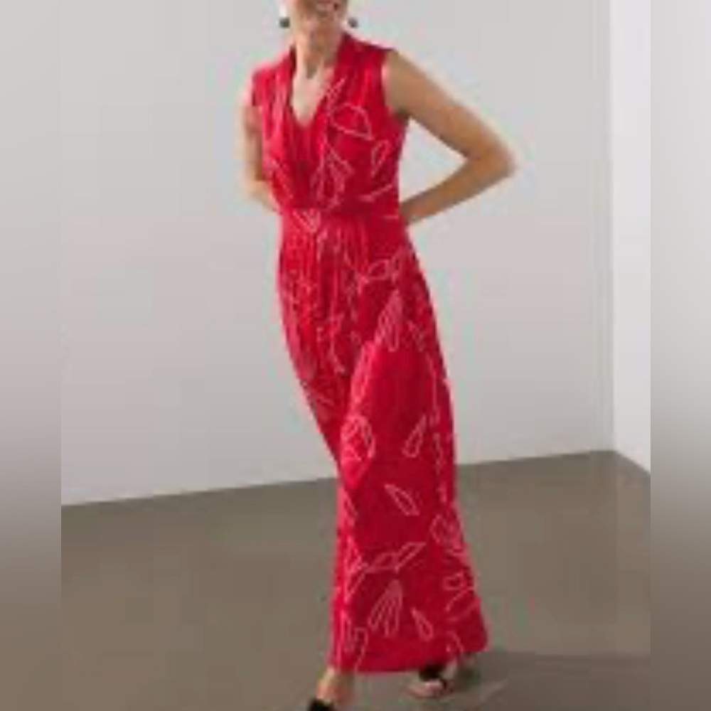 Chico's Leaf Print Pleated Maxi Dress Size 0 =Size 4/6